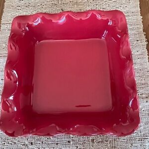 Emile Henry France Scalloped Edge Square Red Casserole Dish 9.5”